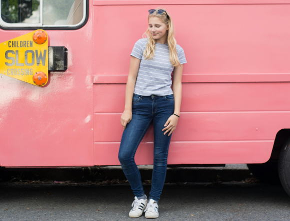 high-rise jeans with a casual tee